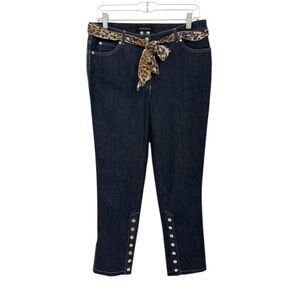 Escada Women’s dark-wash belted ankle jeans with bottom snaps Size EU 40